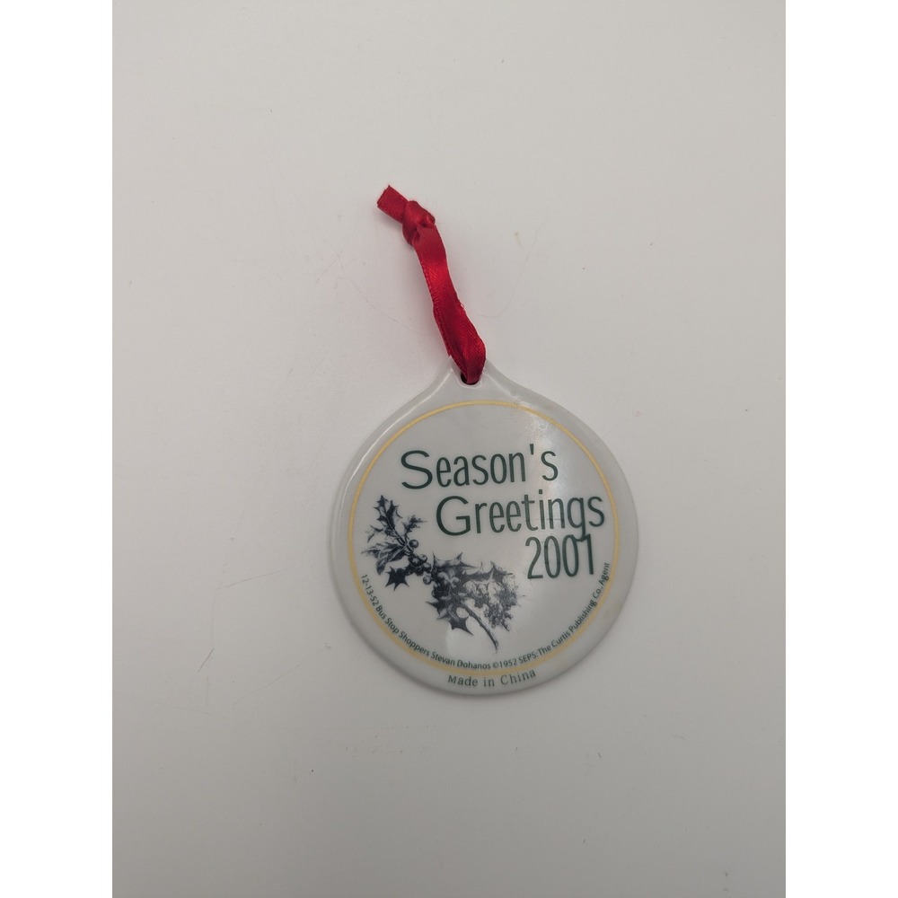 Vintage 2001 Ceramic Christmas Ornament Bus Stop Shoppers‎ Stevan Dohanos 3"Tall